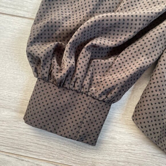 Drew XS Brown Polka Dot Blouse With Long Puff Sleeves - Picture 4 of 7